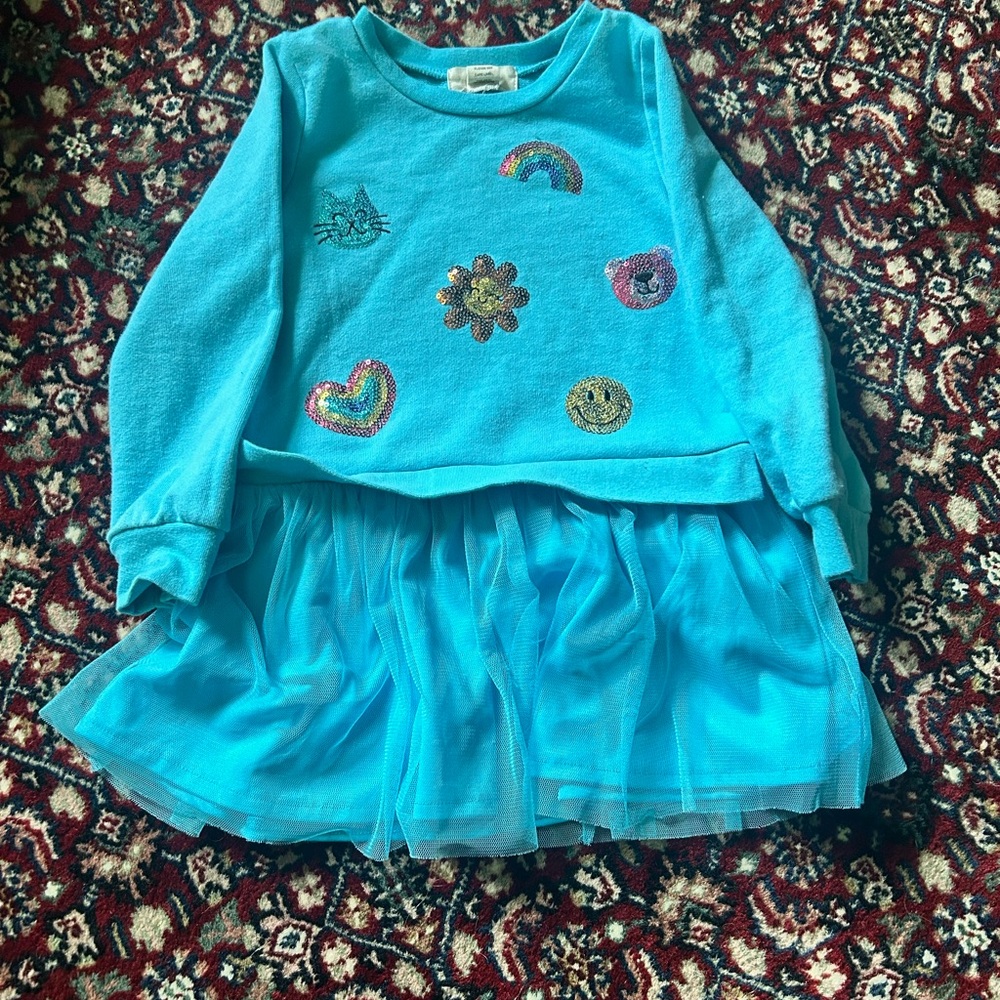 Peek Blue Kids Casual Dress with Colorful Patches